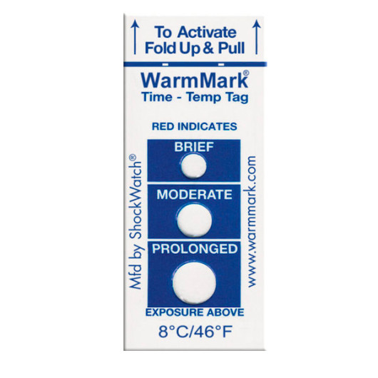 WarmMark 8°C 46°F -  Indicadores de temperatura - Dispositivos de uso único que fornecem evidências precisas, irreversíveis de qualquer desvio de temperatura acima do limite - SPOTSEE