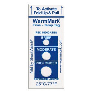 WarmMark 25°C 77°F -  Indicadores de temperatura - Dispositivos de uso único que fornecem evidências precisas, irreversíveis de qualquer desvio de temperatura acima do limite - SPOTSEE