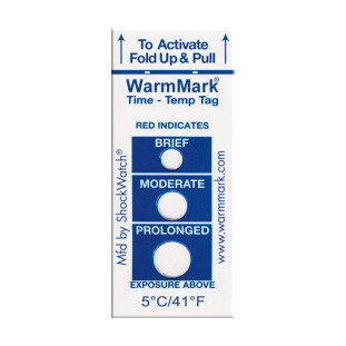 WarmMark 5°C 41°F - Indicadores de temperatura - Dispositivos de uso único que fornecem evidências precisas, irreversíveis de qualquer desvio de temperatura acima do limite - SPOTSEE