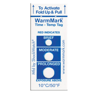 WarmMark 10°C 50°F-  Indicadores de temperatura - Dispositivos de uso único que fornecem evidências precisas, irreversíveis de qualquer desvio de temperatura acima do limite - SPOTSEE